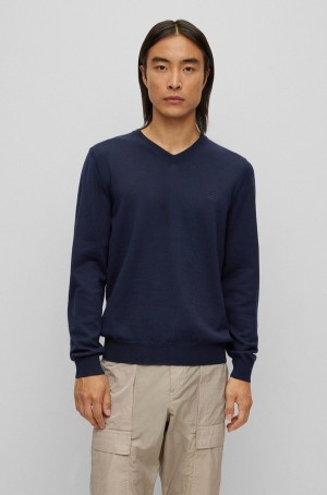 Suéteres Hugo Boss V-neck In Responsible Lana Hombre Azules Oscuro | 62358-LJYF