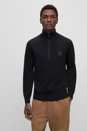 Suéteres Hugo Boss Zip-neck De Punto In Algodon And Cashmere Hombre Negros | 75348-IVML