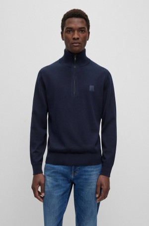 Suéteres Hugo Boss Zip-neck De Punto In Algodon And Cashmere Hombre Azules Oscuro | 95231-OZFD