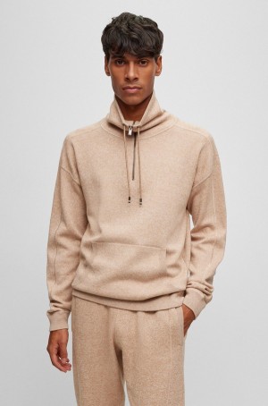 Suéteres Hugo Boss Zip-neck In Algodon And Virgin Lana Hombre Beige | 65290-GNRJ