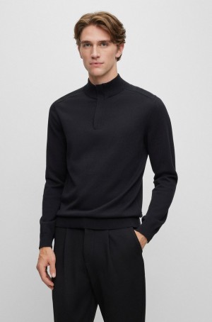 Suéteres Hugo Boss Zip-neck Troyer In Algodon And Virgin Lana Hombre Negros | 06748-IZUR