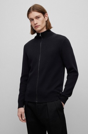 Suéteres Hugo Boss Zip-up Cardigan In Algodon And Virgin Lana Hombre Negros | 74512-ENIG