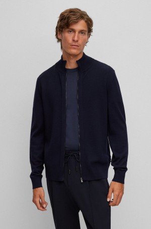 Suéteres Hugo Boss Zip-up Cardigan With Mixed Structures Hombre Negros | 40958-ECDM