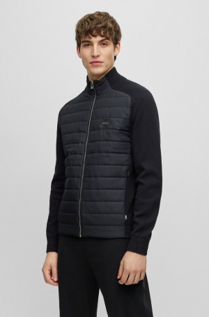 Suéteres Hugo Boss Zip-up De Punto In Mixed Materials Hombre Negros | 13789-THCS