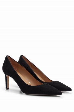 Tacones Hugo Boss Gamuza Pointed-toe With 7cm Heel Mujer Negros | 97048-ZFWU