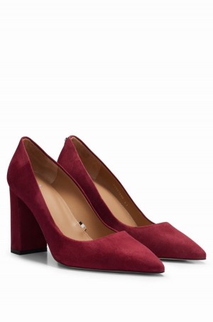 Tacones Hugo Boss Gamuza With 9cm Block Heel Mujer Rojos Oscuro | 05746-YDBK