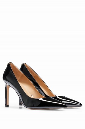 Tacones Hugo Boss High-heeled In Charol Cuero With Pointed Puntera Mujer Negros | 84593-BRZX