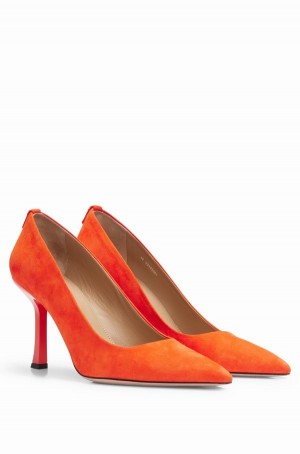 Tacones Hugo Boss High-heeled In Gamuza With Metallic Monogram Mujer Naranjas | 80243-MCXR