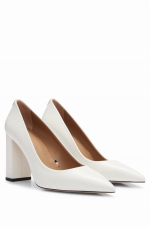 Tacones Hugo Boss Nappa Cuero With 9cm Block Heel Mujer Blancos | 05168-CMWX