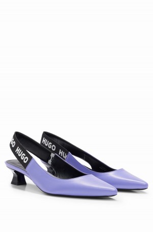 Tacones Hugo Boss Tacón In Nappa Cuero With Branded Destalonadas Correa Mujer Morados Claro | 17942-LXBR