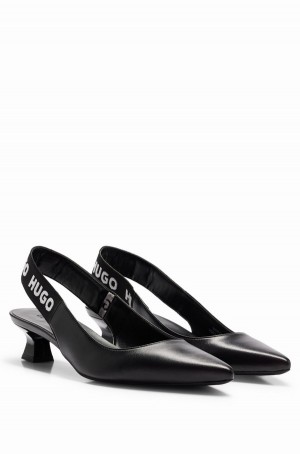 Tacones Hugo Boss Tacón In Nappa Cuero With Branded Destalonadas Correa Mujer Negros | 09853-JRBI