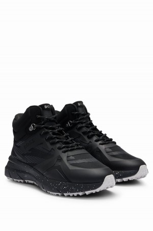Tenis Hugo Boss Acolchado-collar High-top With Speckled Eva Outsole Hombre Negros | 32461-MAID