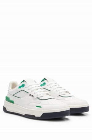 Tenis Hugo Boss Basketball-style With Cuero And Decorative Reflective Mesh Hombre Blancos | 49713-GFUE