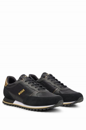 Tenis Hugo Boss Correr-style In Mixed Materials With Raised Logo Hombre Negros | 72856-FYJG