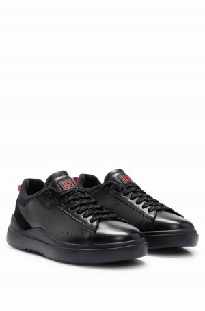 Tenis Hugo Boss Cuero Cupsole With Gamuza Trims Hombre Negros | 04658-URZL
