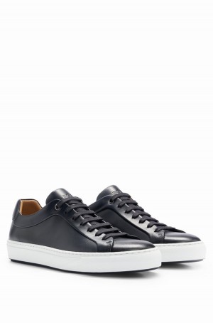 Tenis Hugo Boss Cuero Cupsole With Logo Details Crafted In Italy Hombre Azules Oscuro | 79354-PVKS