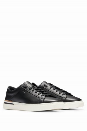 Tenis Hugo Boss Cuero Cupsole With Signature Stripe And Logo Hombre Negros | 02318-RXZT