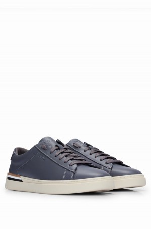 Tenis Hugo Boss Cuero Cupsole With Signature Stripe And Logo Hombre Grises Oscuro | 89723-GDOP