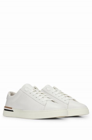 Tenis Hugo Boss Cuero Cupsole With Signature Stripe And Logo Hombre Blancos | 90234-EQZW