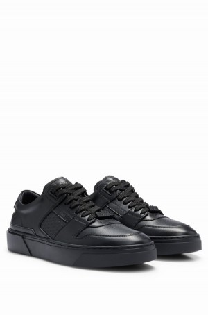 Tenis Hugo Boss Cuero Encaje-up With Monogram Detailing Hombre Negros | 35240-WIXS