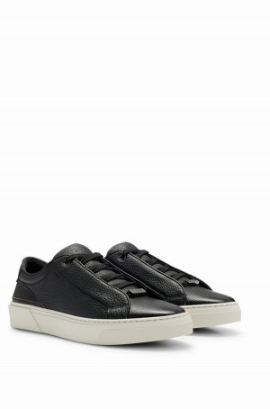 Tenis Hugo Boss Cuero Low-top With Logo Encaje Loop Hombre Negros | 47015-SAOL