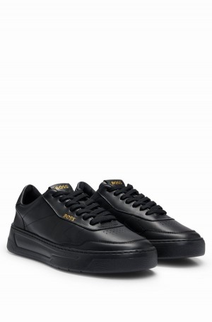 Tenis Hugo Boss Cuero With Gold-tone Logos Hombre Negros | 31796-FGJD