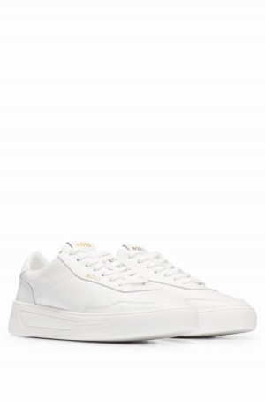 Tenis Hugo Boss Cuero With Gold-tone Logos Hombre Blancos | 52049-GKPO