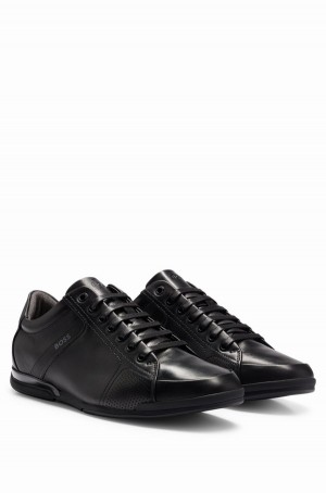 Tenis Hugo Boss Cuero With Odour-control Lining Hombre Negros | 41580-DGUK