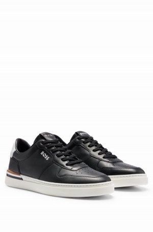 Tenis Hugo Boss Cupsole With Laces And Branded Cuero Uppers Hombre Negros | 36795-OCER