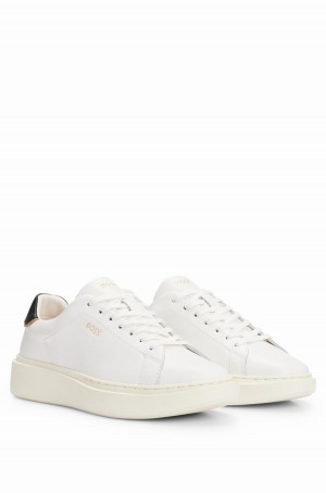 Tenis Hugo Boss Encaje-up In Cuero With Logo Details Mujer Blancos | 69325-XGKR
