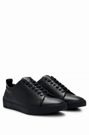 Tenis Hugo Boss Grained-leather Low-top With Logo Tape Hombre Negros | 29013-AHYX
