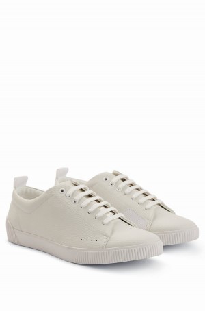 Tenis Hugo Boss Grained-leather Low-top With Logo Tape Hombre Blancos | 26391-OPSZ