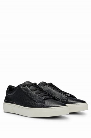 Tenis Hugo Boss Grained-leather With Contrasting Details Hombre Negros | 40867-BROP