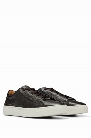Tenis Hugo Boss Grained-leather With Contrasting Details Hombre Marrom Oscuro | 74206-JIRK