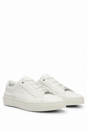 Tenis Hugo Boss Grained-leather With Contrasting Details Hombre Blancos | 12459-JTNO