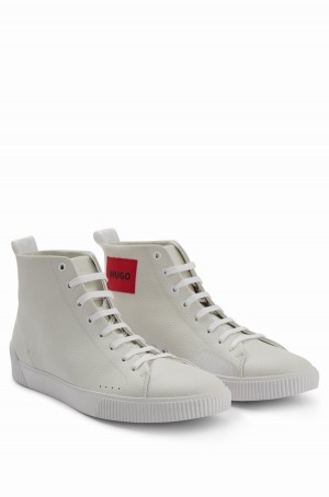 Tenis Hugo Boss Grained-leather With Red Logo Label Hombre Blancos | 87056-BIFH