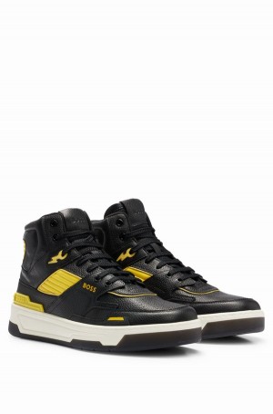 Tenis Hugo Boss High-top Basketball-inspired In Cuero Hombre Negros | 61240-FMPX