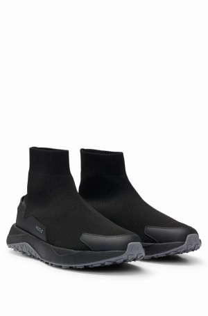Tenis Hugo Boss High-top Sock With Logo Details Hombre Negros | 37819-JTNV
