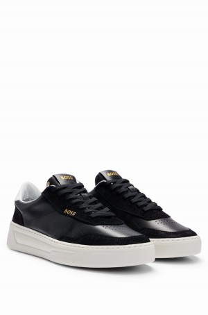 Tenis Hugo Boss Low-top In Cuero And Gamuza Hombre Negros | 34970-RLJO