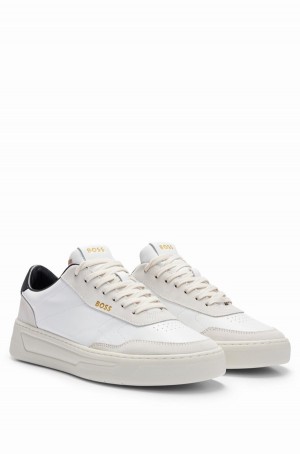 Tenis Hugo Boss Low-top In Cuero And Gamuza Hombre Blancos | 74258-BDME