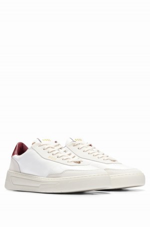 Tenis Hugo Boss Low-top In Cuero And Gamuza Hombre Blancos | 60189-VMTO