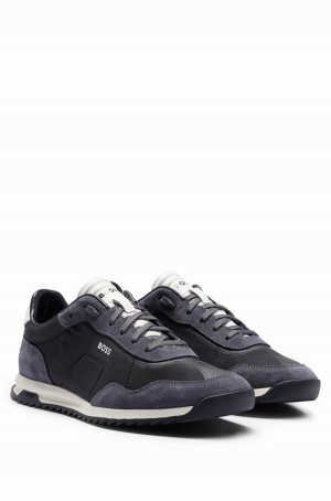 Tenis Hugo Boss Low-top In Mixed Materials With Washed Effect Hombre Negros | 57891-CRMN