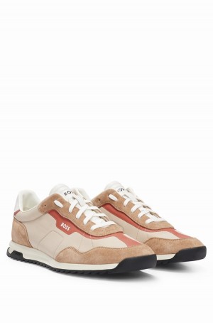 Tenis Hugo Boss Low-top In Mixed Materials With Washed Effect Hombre Beige Claro | 51724-LYAB