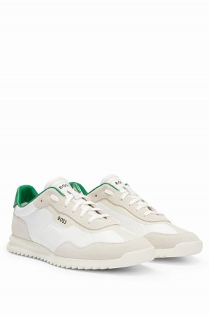Tenis Hugo Boss Low-top In Mixed Materials With Washed Effect Hombre Blancos | 87310-YUZT