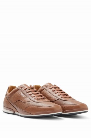 Tenis Hugo Boss Low-top In Perforated And Grained Cuero Hombre Marrom | 81537-WXLP