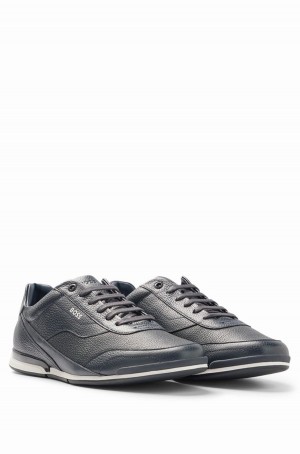 Tenis Hugo Boss Low-top In Perforated And Grained Cuero Hombre Azules Oscuro | 29517-EXFM