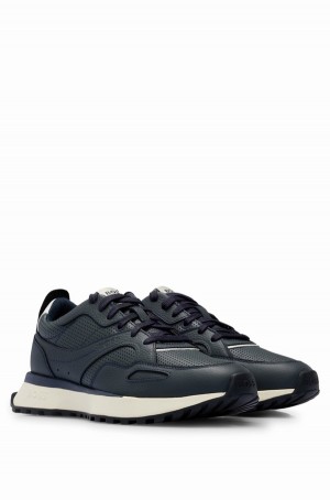 Tenis Hugo Boss Mixed-material With Branding Hombre Azules Oscuro | 93754-DVPY