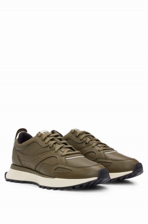 Tenis Hugo Boss Mixed-material With Branding Hombre Verdes Oscuro | 43260-IPSR