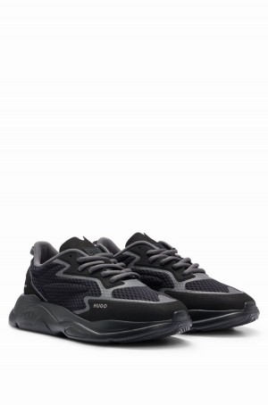 Tenis Hugo Boss Mixed-material With Decorative Reflective Piping Hombre Negros | 58726-LTDN