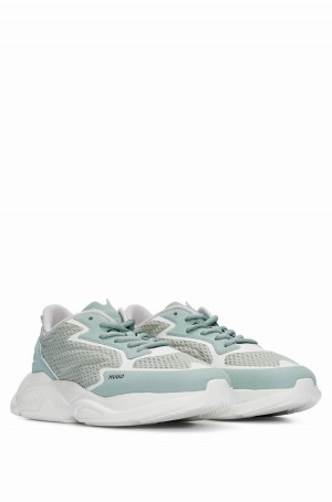 Tenis Hugo Boss Mixed-material With Decorative Reflective Piping Hombre Turquesa | 73845-QSKT
